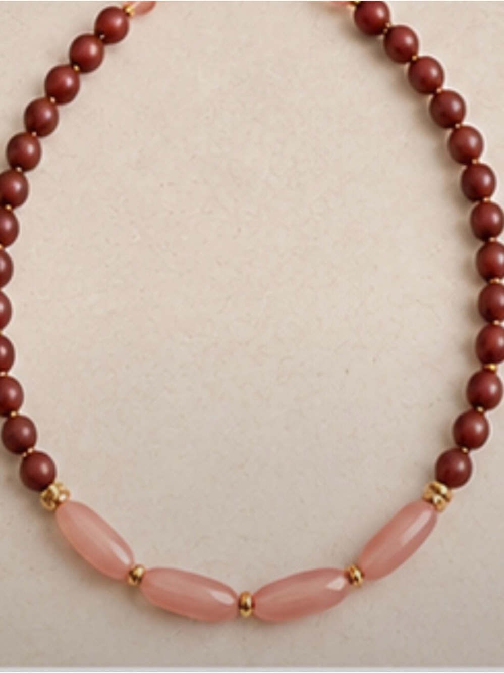 Pink & Maroon Beaded Choker Necklace with Gold Accents